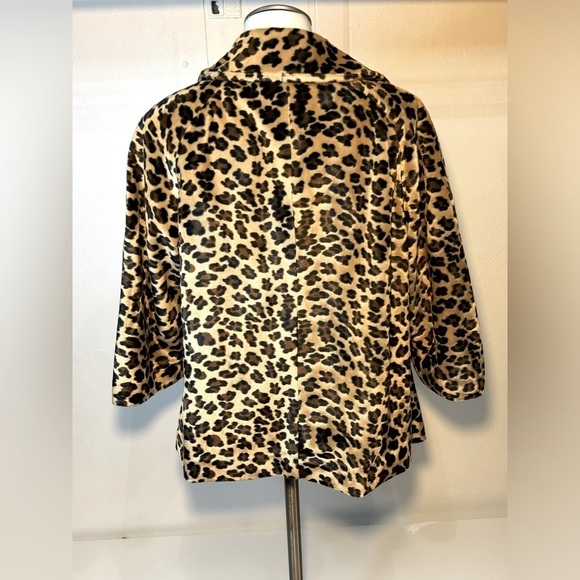 Leopard print 3/4 sleeve Blazer Faux Fur size 14 W Emma James animal print coat - Picture 4 of 12
